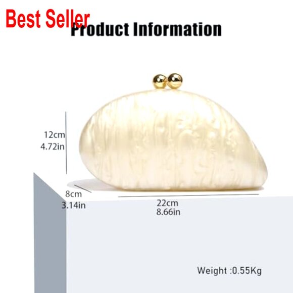 Acrylic Shell Shaped Clutch Evening Bag with Detachable Chain